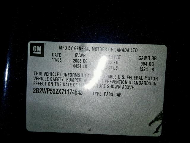 2G2WP552X71174643 - 2007 PONTIAC GRAND PRIX BLUE photo 10