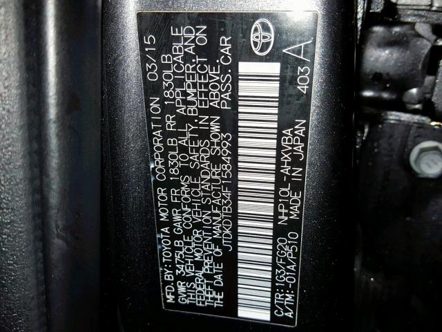 JTDKDTB34F1584993 - 2015 TOYOTA PRIUS C GRAY photo 10