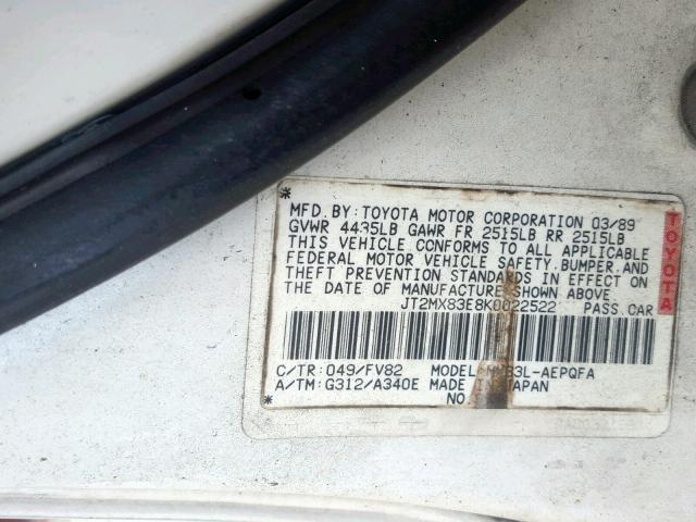 JT2MX83E8K0022522 - 1989 TOYOTA CRESSIDA L WHITE photo 10