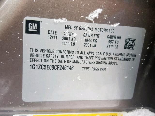 1G1ZC5E08CF246146 - 2012 CHEVROLET MALIBU 1LT BROWN photo 10