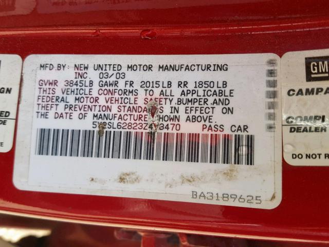 5Y2SL62823Z473470 - 2003 PONTIAC VIBE RED photo 10