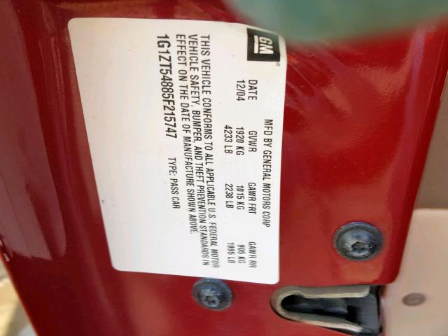 1G1ZT54885F215747 - 2005 CHEVROLET MALIBU LS Tünd qırmızı foto 10