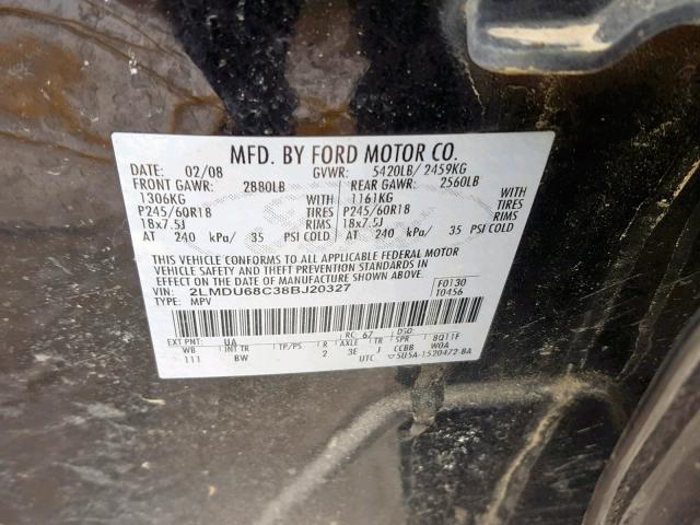 2LMDU68C38BJ20327 - 2008 LINCOLN MKX BLACK photo 10