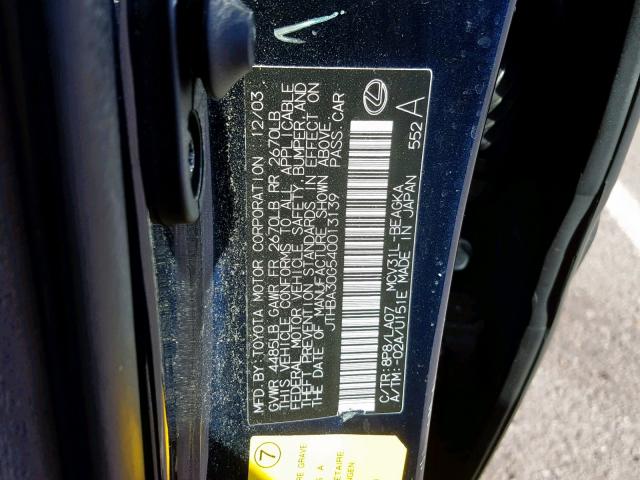 JTHBA30G540013139 - 2004 LEXUS ES 330 BLUE photo 10