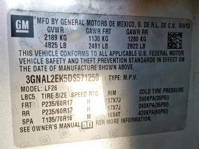 3GNAL2EK5DS571250 - 2013 CHEVROLET CAPTIVA LS 银色 照片 10