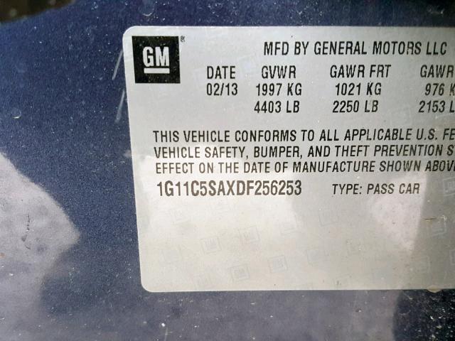 1G11C5SAXDF256253 - 2013 CHEVROLET MALIBU 1LT 蓝色 照片 10