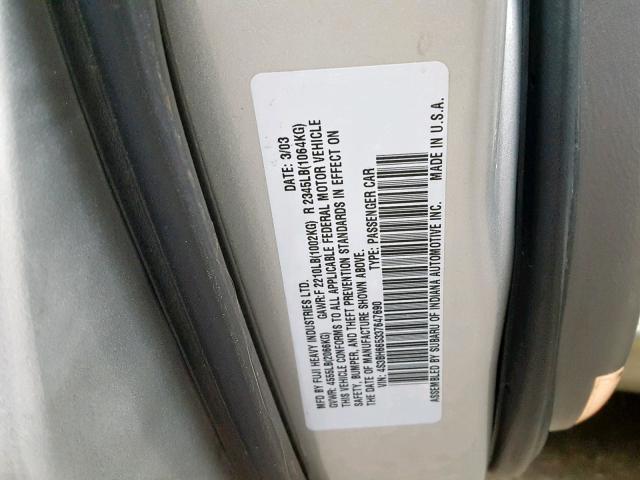 4S3BH665337647690 - 2003 SUBARU LEGACY OUT SILVER photo 10