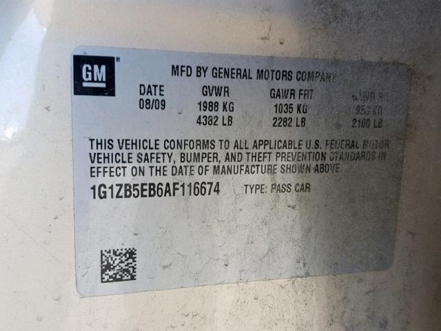 1G1ZB5EB6AF116674 - 2010 CHEVROLET MALIBU LS GOLD photo 10