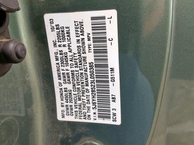 5J6YH28523L050385 - 2003 HONDA ELEMENT EX GREEN photo 10