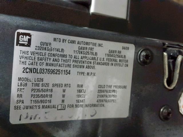 2CNDL037696251154 - 2009 CHEVROLET EQUINOX SP CHARCOAL photo 10