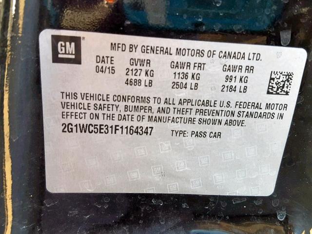 2G1WC5E31F1164347 - 2015 CHEVROLET IMPALA LIM BLACK photo 10