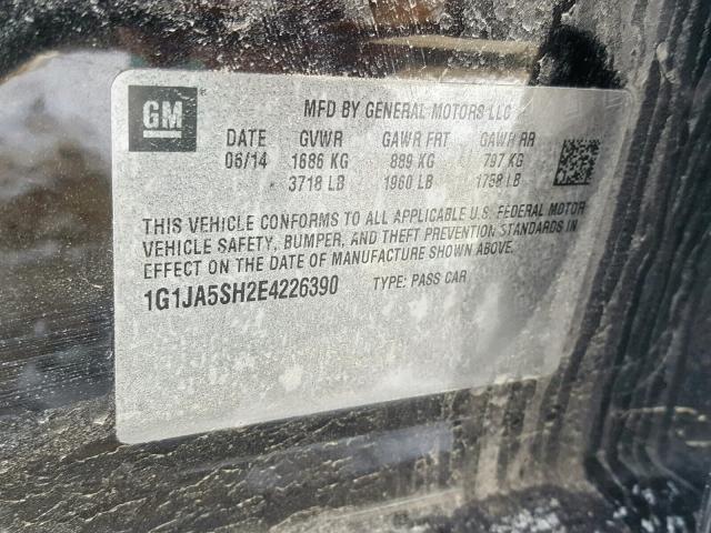 1G1JA5SH2E4226390 - 2014 CHEVROLET SONIC LS BLACK photo 10