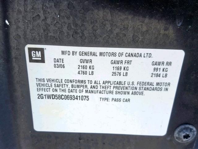 2G1WD58C069341075 - 2006 CHEVROLET IMPALA SUP 黑色 照片 10