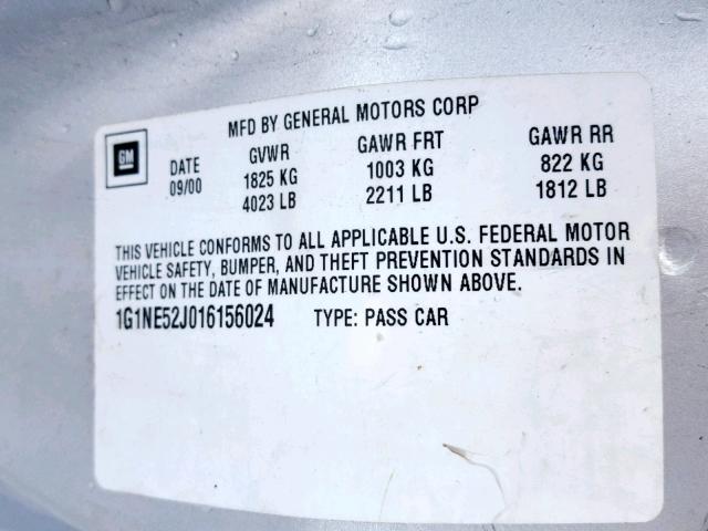 1G1NE52J016156024 - 2001 CHEVROLET MALIBU LS Күміс фото 10