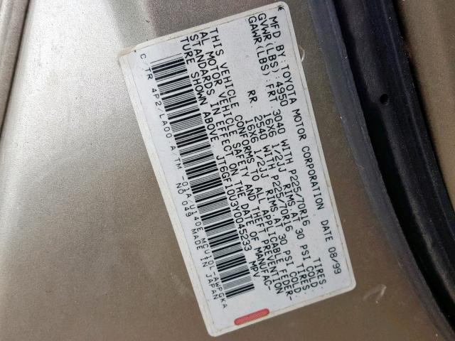 JT6GF10U3Y0045233 - 2000 LEXUS RX 300 GOLD photo 10