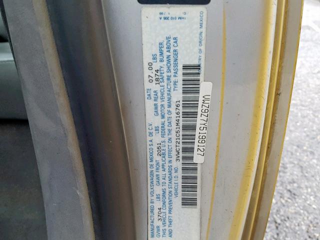 3VWCT21C51M416761 - 2001 VOLKSWAGEN NEW BEETLE Silber Foto 10