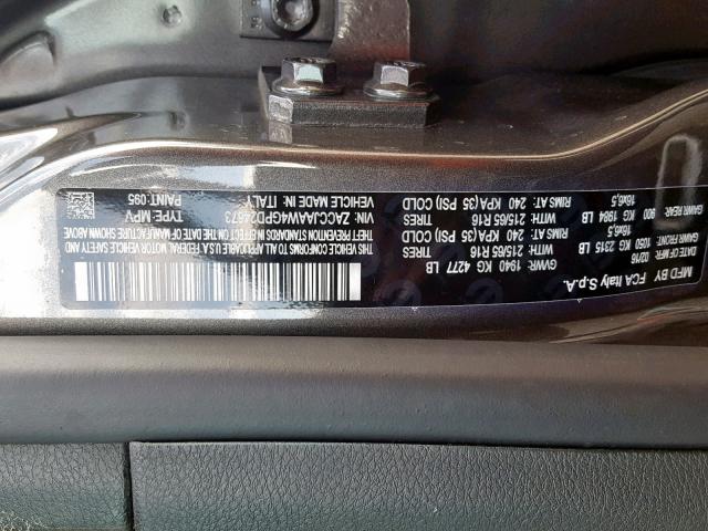 ZACCJAAW4GPD24673 - 2016 JEEP RENEGADE S GRAY photo 10