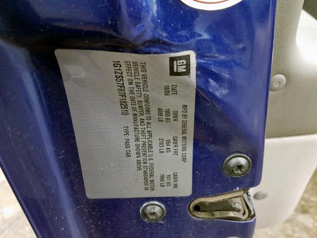 1G1ZS57F87F182510 - 2007 CHEVROLET MALIBU LS BLUE photo 10