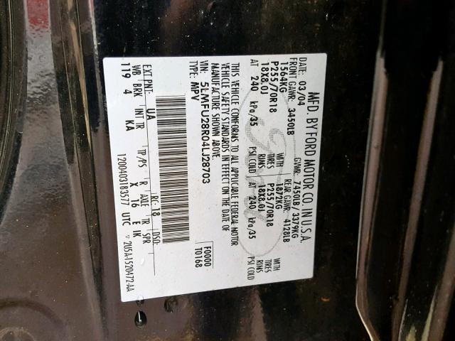 5LMFU28R04LJ28703 - 2004 LINCOLN NAVIGATOR Қара фото 10