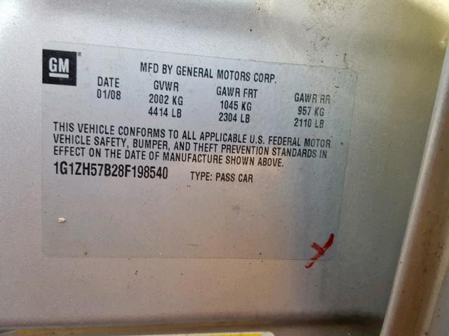 1G1ZH57B28F198540 - 2008 CHEVROLET MALIBU 1LT 银色 照片 10