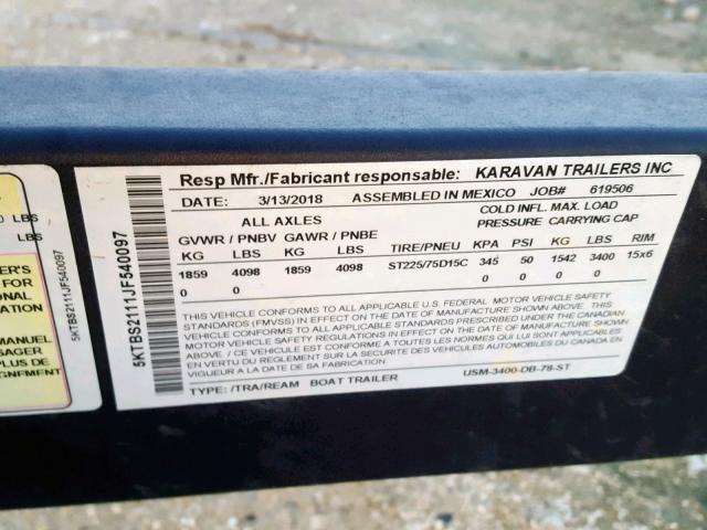 5KTBS2111JF540097 - 2018 MISC BOAT TRL 黑色 照片 10