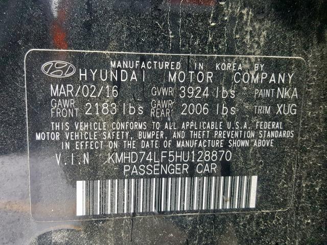 KMHD74LF5HU128870 - 2017 HYUNDAI ELANTRA SE BLACK photo 10