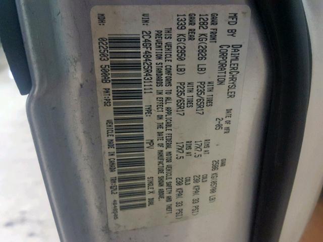 2C4GF48425R431111 - 2005 CHRYSLER PACIFICA SILVER photo 10