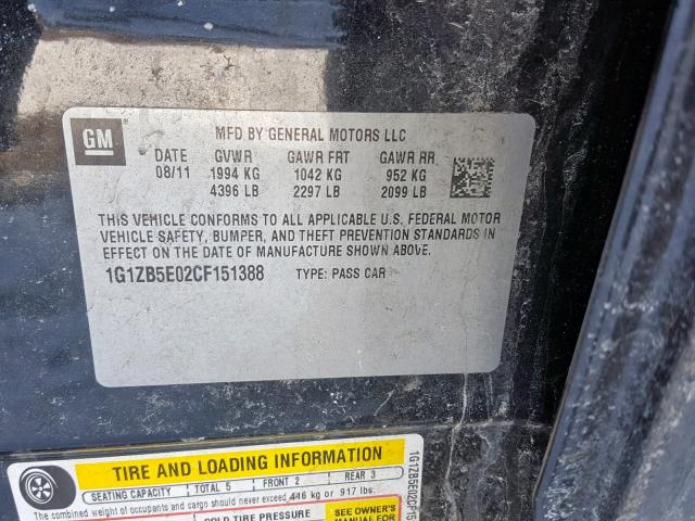 1G1ZB5E02CF151388 - 2012 CHEVROLET MALIBU LS შავი ფოტო 10