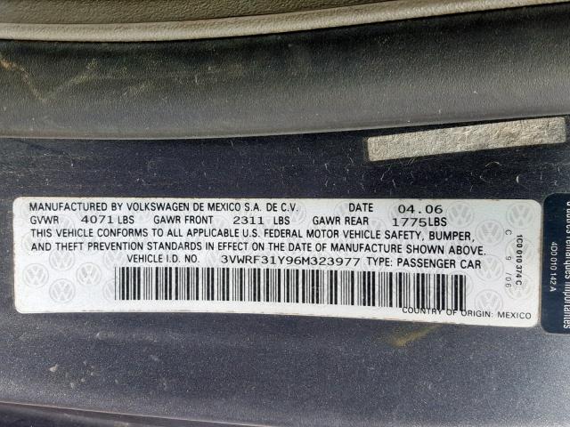 3VWRF31Y96M323977 - 2006 VOLKSWAGEN NEW BEETLE Boz foto 10