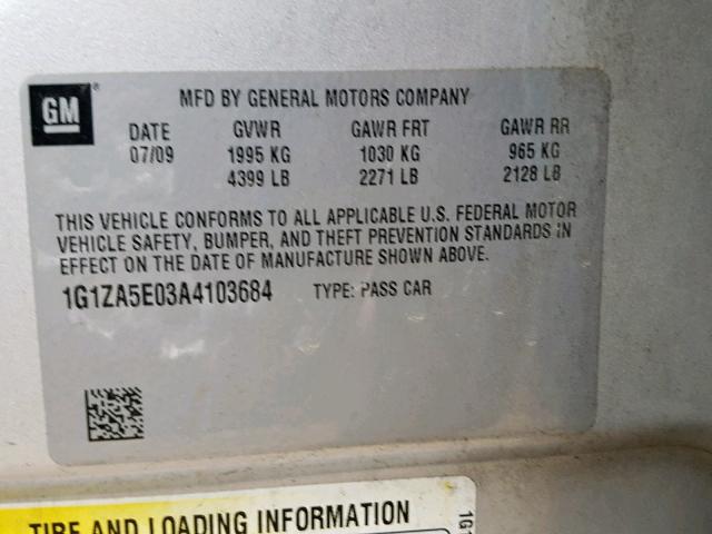 1G1ZA5E03A4103684 - 2010 CHEVROLET MALIBU LS Silber Foto 10