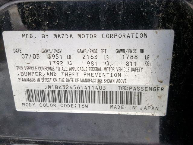 JM1BK324561411403 - 2006 MAZDA 3 S BLACK photo 10