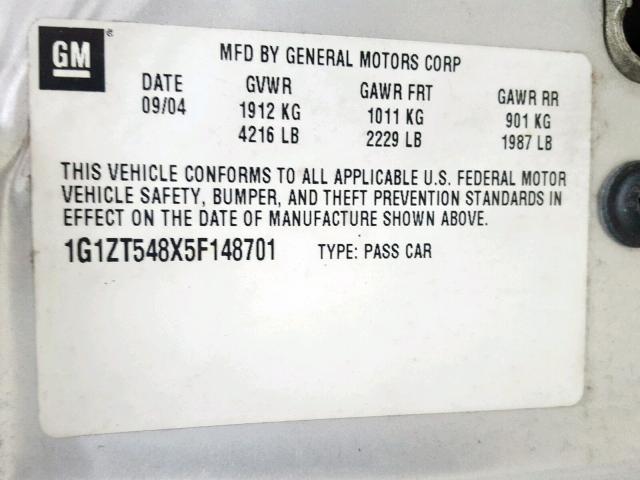 1G1ZT548X5F148701 - 2005 CHEVROLET MALIBU LS SILVER photo 10