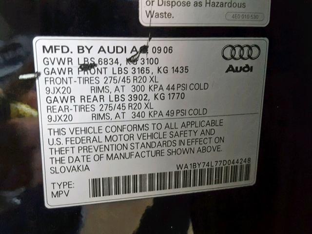 WA1BY74L77D044248 - 2007 AUDI Q7 3.6 QUA BLACK photo 10