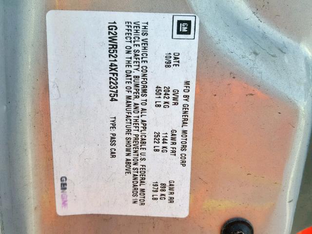 1G2WR5214XF223754 - 1999 PONTIAC GRAND PRIX SILVER photo 10