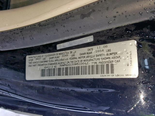 3VWPG31C59M510047 - 2009 VOLKSWAGEN NEW BEETLE BLACK photo 10