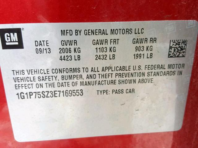 1G1P75SZ3E7169553 - 2014 CHEVROLET CRUZE RED photo 10