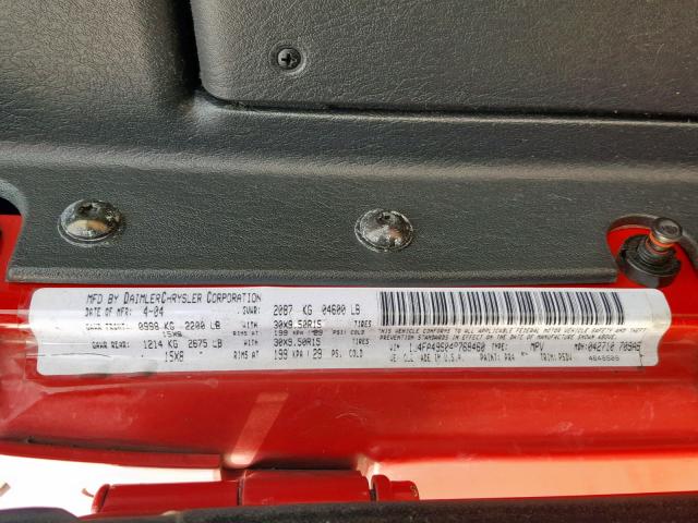 1J4FA49S04P768460 - 2004 JEEP WRANGLER / RED photo 10