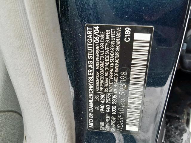 WDBRF40J25F593398 - 2005 MERCEDES-BENZ C 230K SPO BLUE photo 10