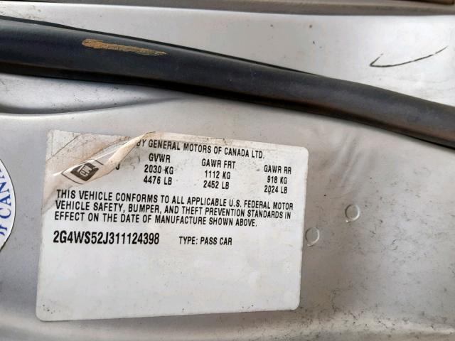 2G4WS52J311124398 - 2001 BUICK CENTURY CU SILVER photo 10