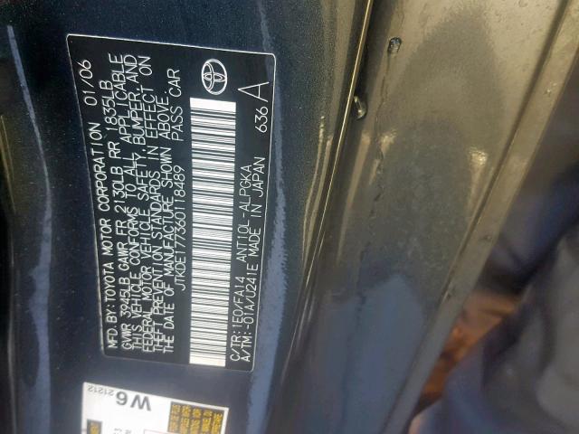 JTKDE177360118489 - 2006 TOYOTA SCION TC გრაფიტი ფოტო 10