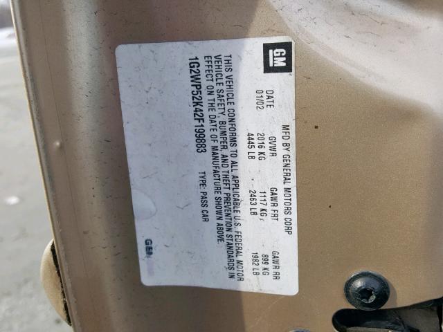 1G2WP52K42F199883 - 2002 PONTIAC GRAND PRIX GOLD photo 10