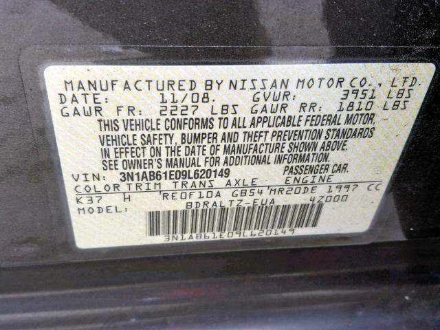 3N1AB61E09L620149 - 2009 NISSAN SENTRA 2.0 GRAY photo 10