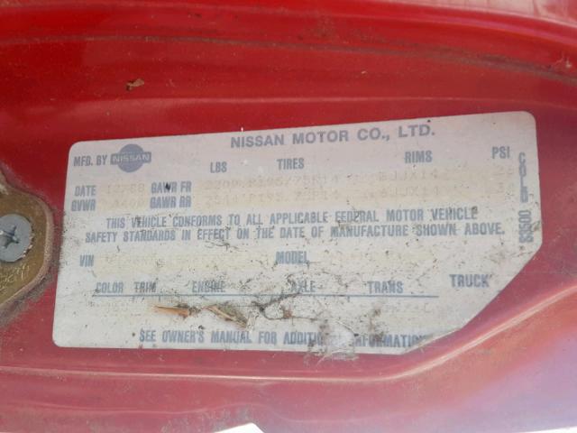 1N6ND11S2KC324114 - 1989 NISSAN D21 SHORT RED photo 10