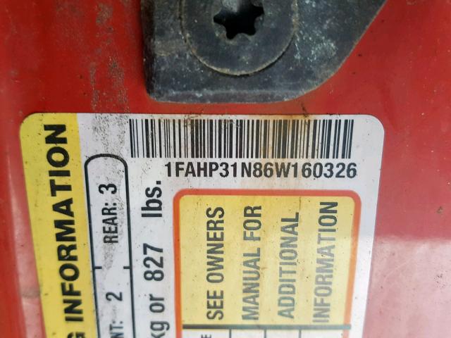 1FAHP31N86W160326 - 2006 FORD FOCUS ZX3 RED photo 10