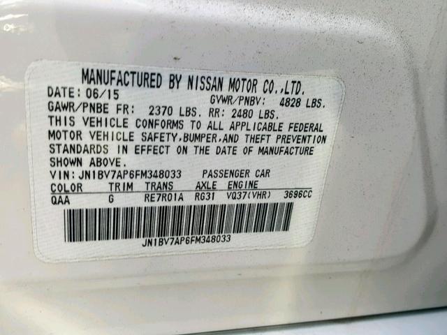 JN1BV7AP6FM348033 - 2015 INFINITI Q50 BASE WHITE photo 10