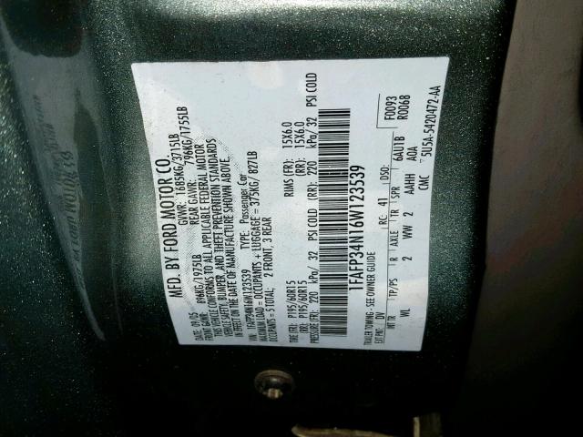 1FAFP34N16W123539 - 2006 FORD FOCUS ZX4 BLUE photo 10