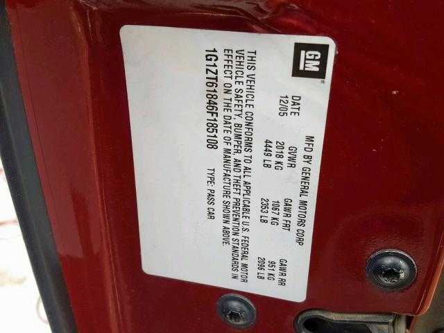 1G1ZT61846F185108 - 2006 CHEVROLET MALIBU MAX მუქწითელი ფოტო 10