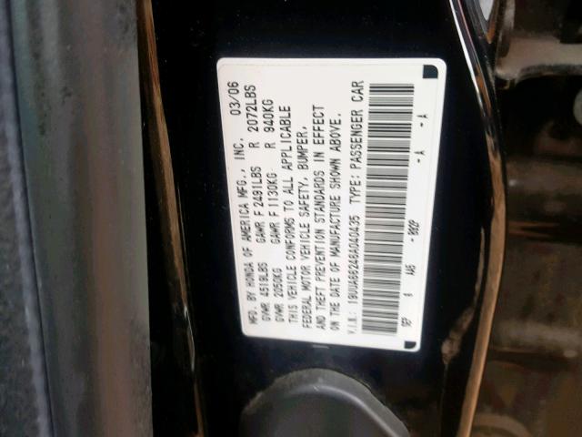 19UUA66246A040435 - 2006 ACURA 3.2TL BLACK photo 10