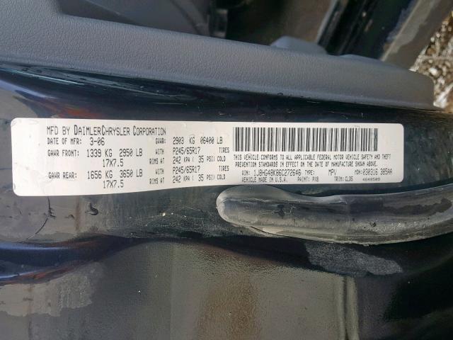 1J8HG48K86C272646 - 2006 JEEP COMMANDER BLACK photo 10