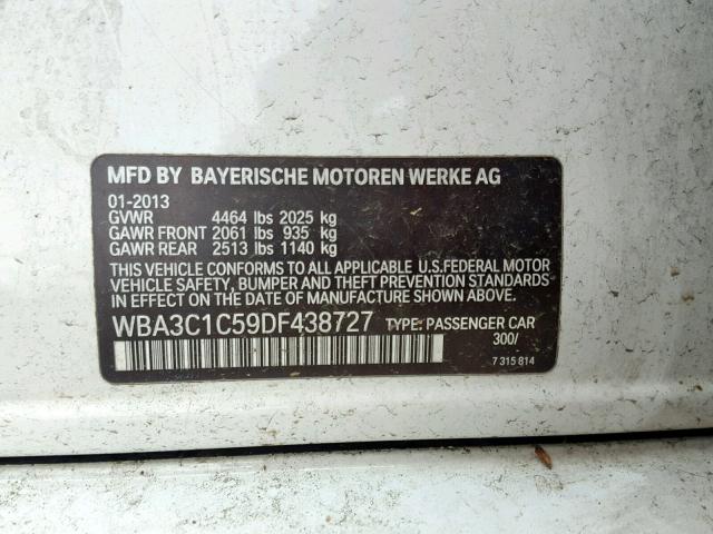 WBA3C1C59DF438727 - 2013 BMW 328 I SULE WHITE photo 10